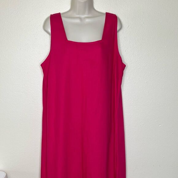 Avenue Pink Linen Rayon Maxi Shift Dress Square Neck Sleeveless Women Size 18 - Picture 9 of 10